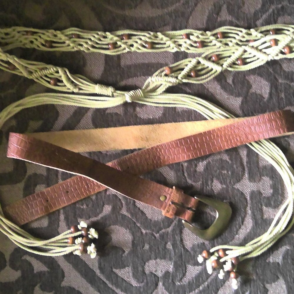 Lot of 7 Vintage Belts Macramé Leather and More
